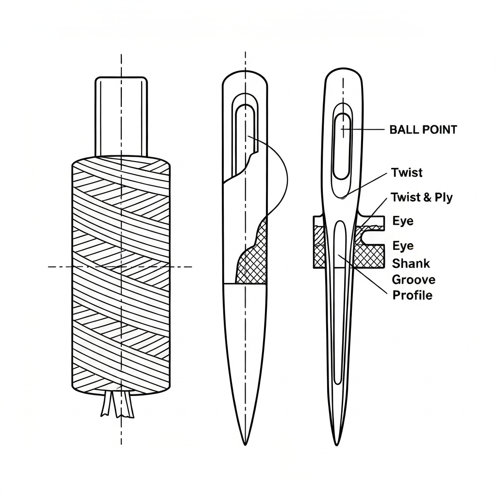 볼포인트바늘 (Ball Point Needle / kim đầu bi / ボールポイント針) 기술 도식화