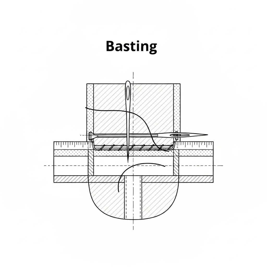 시침 (Basting / lược / 仮縫이) 기술 도식화