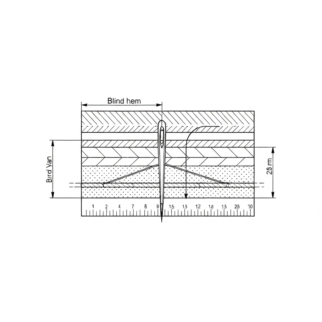 단뜨기 (Blind Hem / May lai ẩn / すくい縫い) 기술 도식화