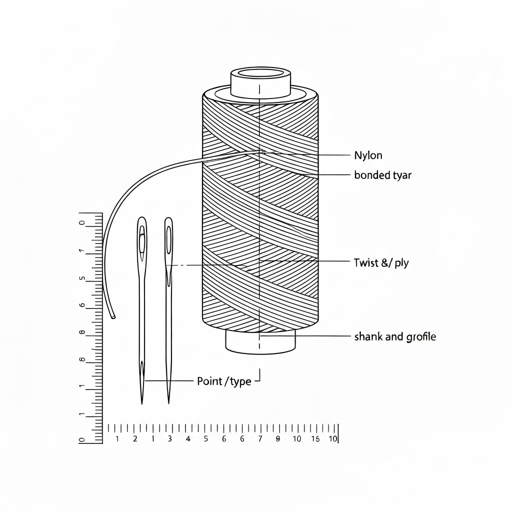 본딩사 (Bonded Thread / chỉ tráng keo / ボンド糸 / 粘合线) 기술 도식화