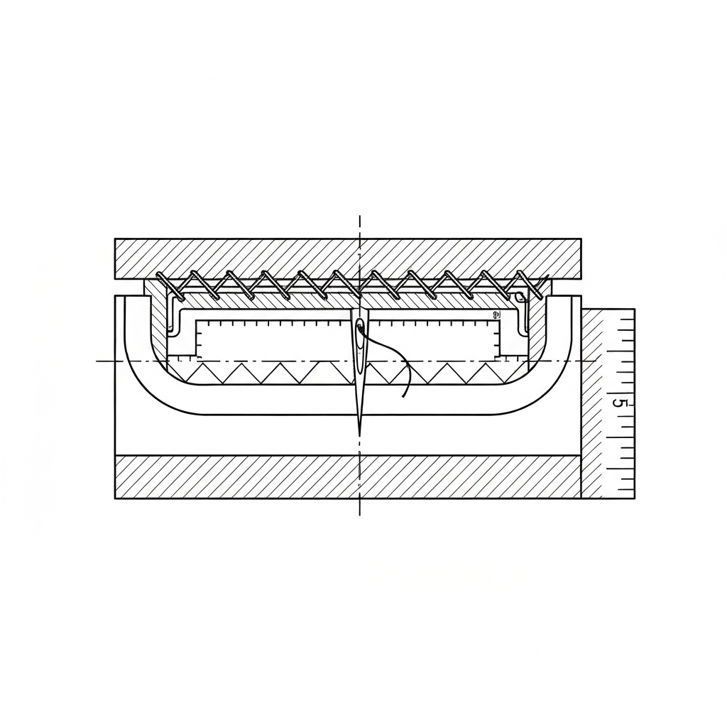 X-박음질 / 사각 박음질 (Box Stitch / May chặn chữ X / ボックスステッチ) 기술 도식화