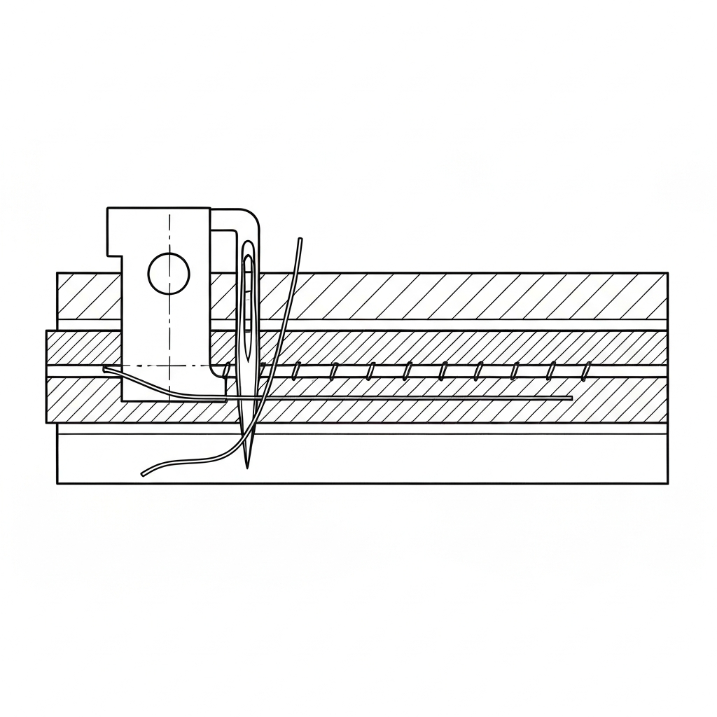 삼봉 (Cover Stitch / viền cuốn / カバーステッチ) 기술 도식화
