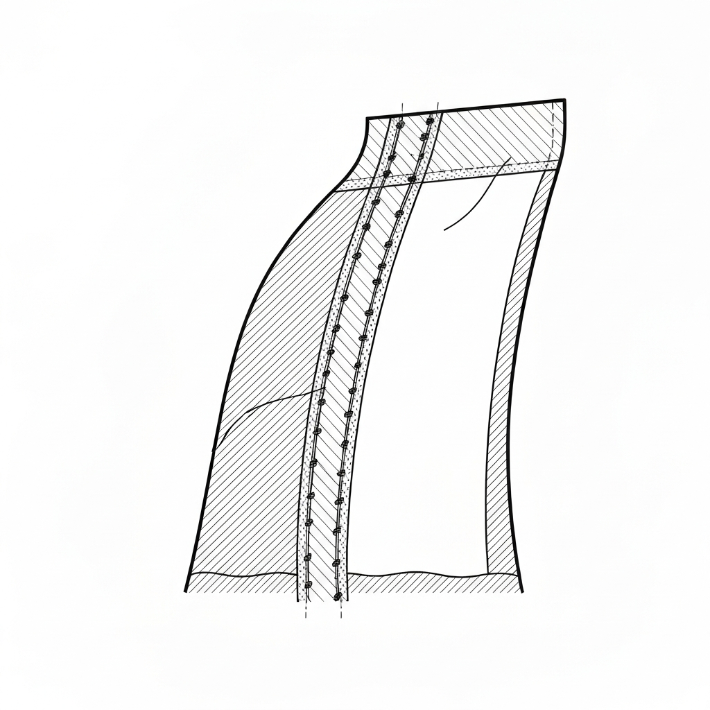 밑위 봉제 (Crotch Seam / Đường đáy / 股上) 기술 도식화
