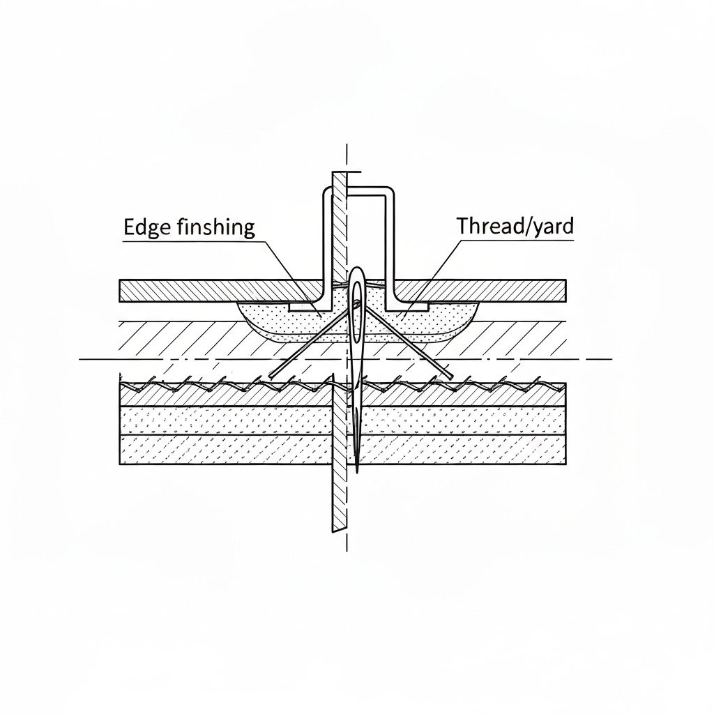 가장자리 마감 (Edge Finishing / 시마쓰 / xử lý mép) 기술 도식화
