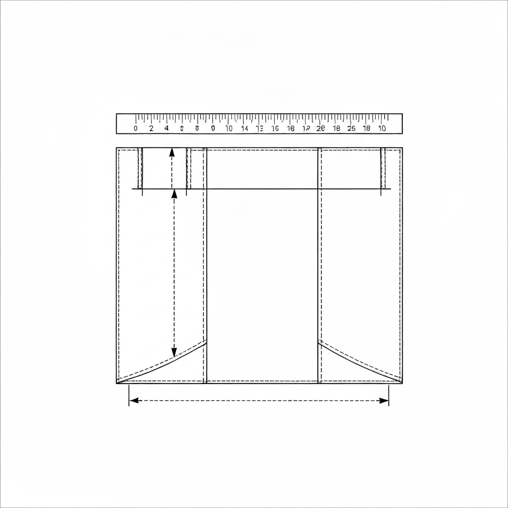 완성사이즈 (Finished Measurement / số đo thành phẩm / 仕上がり寸法) 기술 도식화