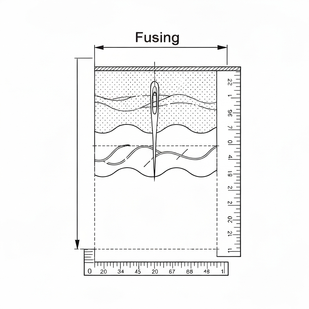 심지 부착 (Fusing / 芯貼り / 粘衬 / Ép keo) 기술 도식화