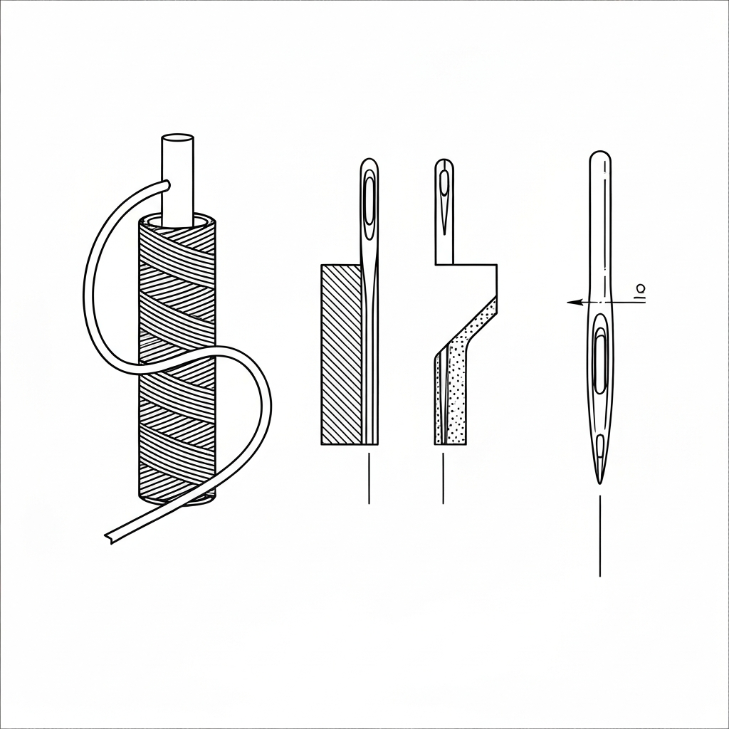 바늘 휨 현상 (Needle Deflection / Độ lệch kim / 針たわみ) 기술 도식화