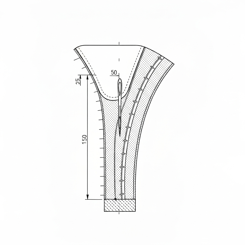 파이핑 솔기 (Piped Seam / đường may ống / パイピングシーム) 기술 도식화