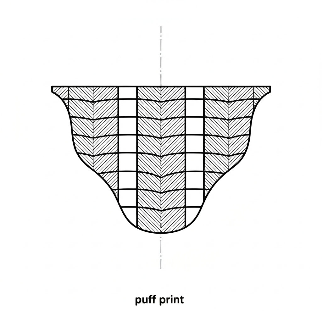 퍼프프린트 (Puff Print / in phồng / パフプリント / 发泡印花) 기술 도식화
