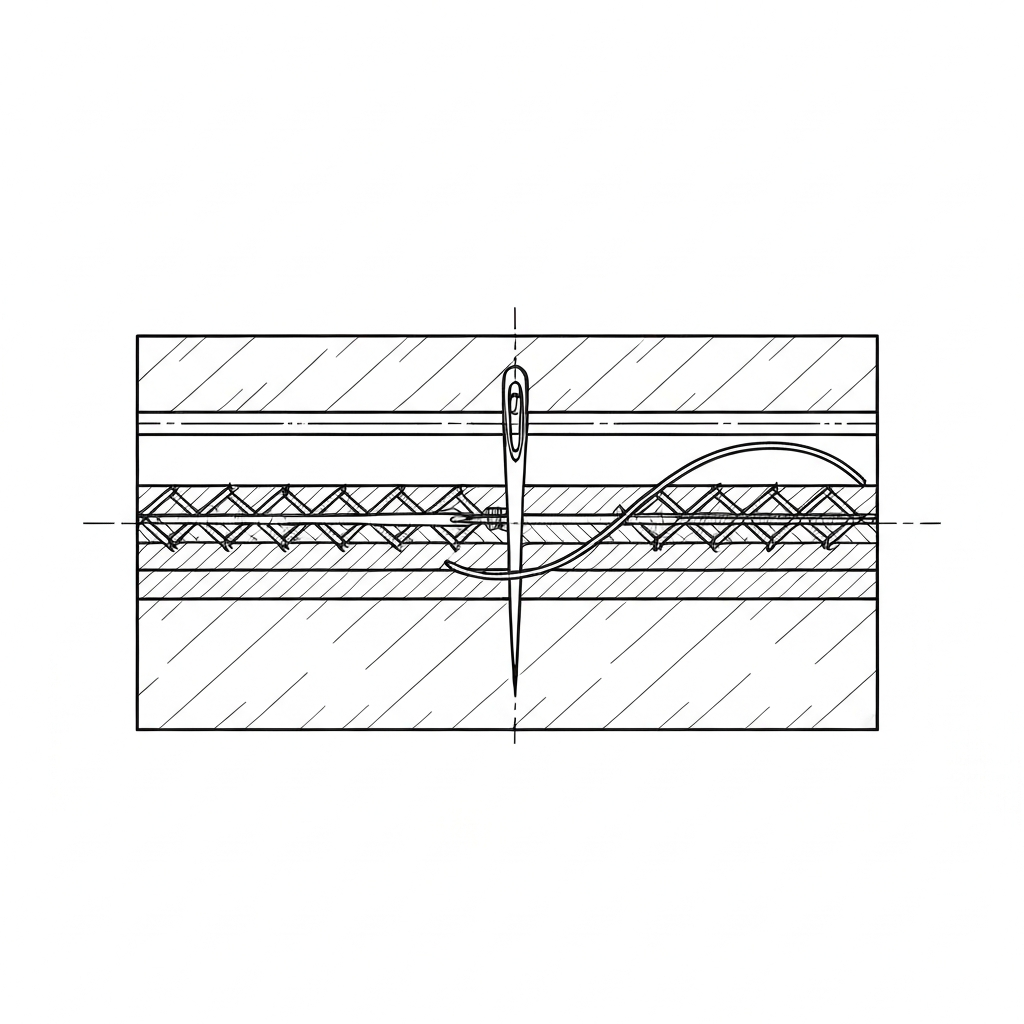 새끼박이 (Saddle Stitch / khâu yên / サドルステッチ) 기술 도식화