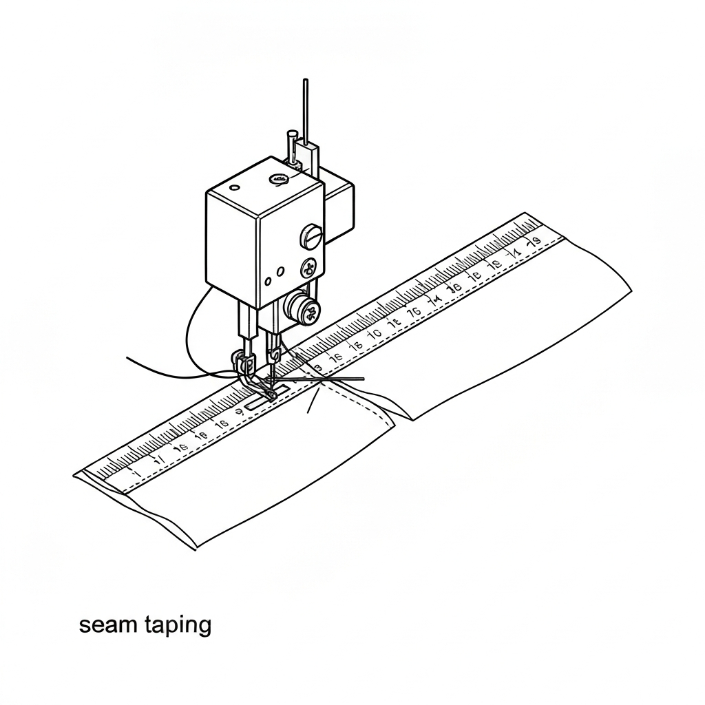 심 테이핑 (Seam Taping / dán băng keo / テーピング) 기술 도식화