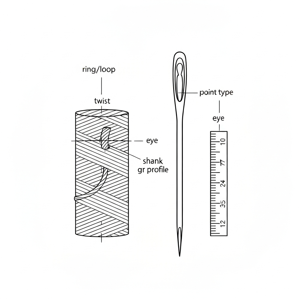 재봉바늘 (Sewing Needle / ミシン針 / 机针 / kim máy may) 기술 도식화