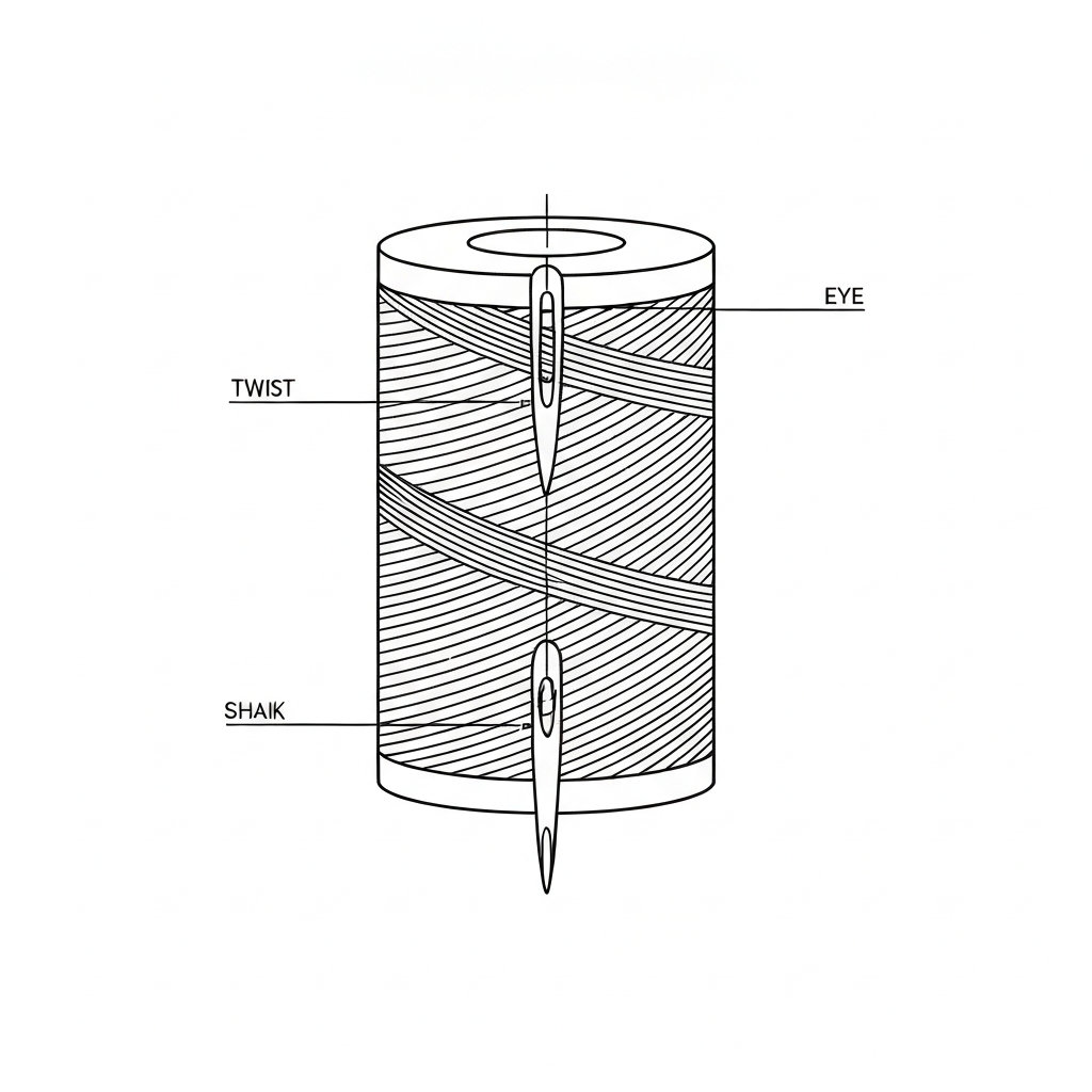 봉제사 (Sewing Thread / chỉ may / 縫い糸 / 缝纫线) 기술 도식화