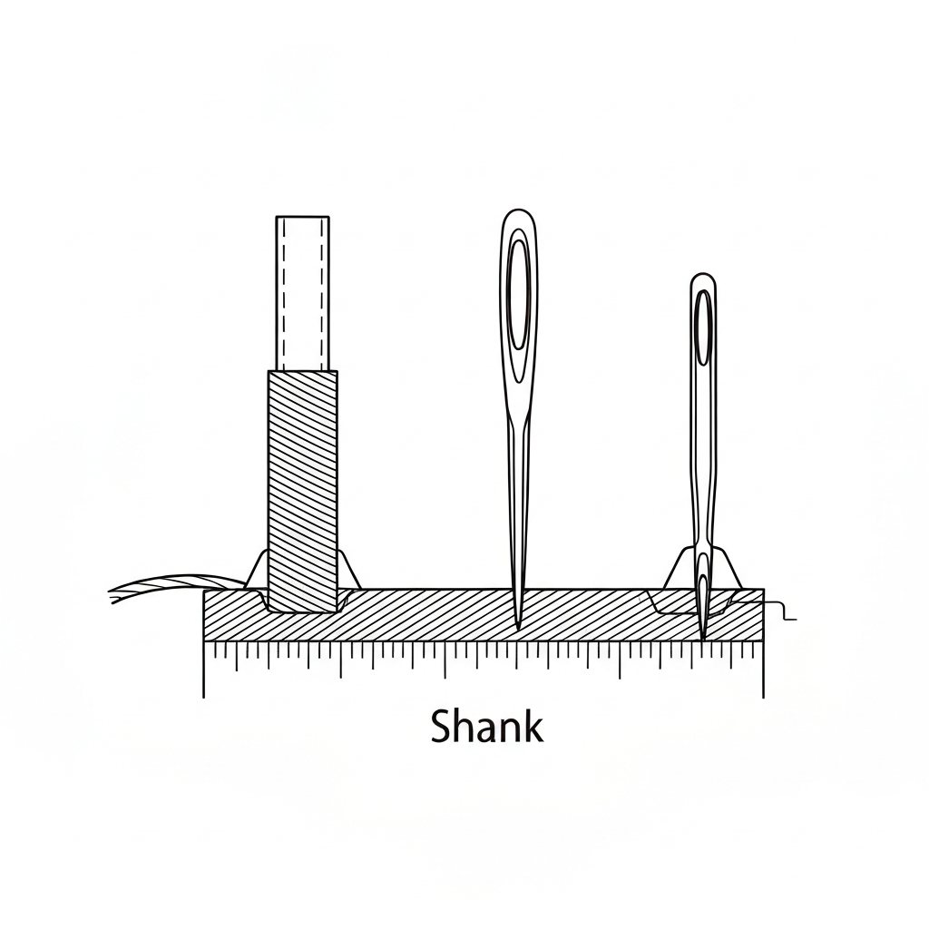 바늘 자루 (Shank / Đuôi kim / 柄) 기술 도식화