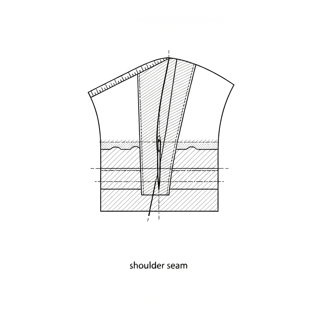 어깨 솔기 (Shoulder Seam / Đường may vai / 肩線) 기술 도식화