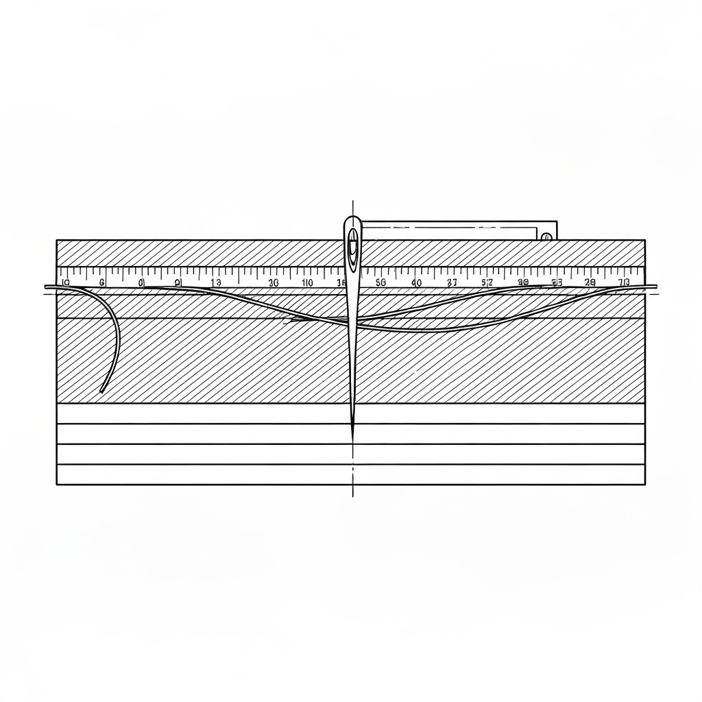 땀간격 (Stitch Length / chiều dài mũi / ピッチ / 针距) 기술 도식화