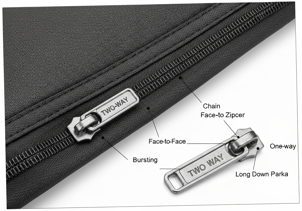 양방향지퍼 (Two-way Zipper / ダブルファスナー / khóa kéo hai chiều)