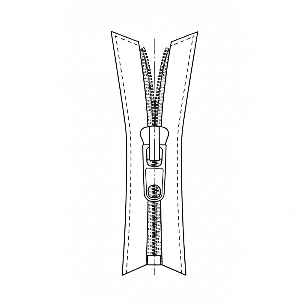 양방향지퍼 (Two-way Zipper / ダブルファスナー / khóa kéo hai chiều) 기술 도식화