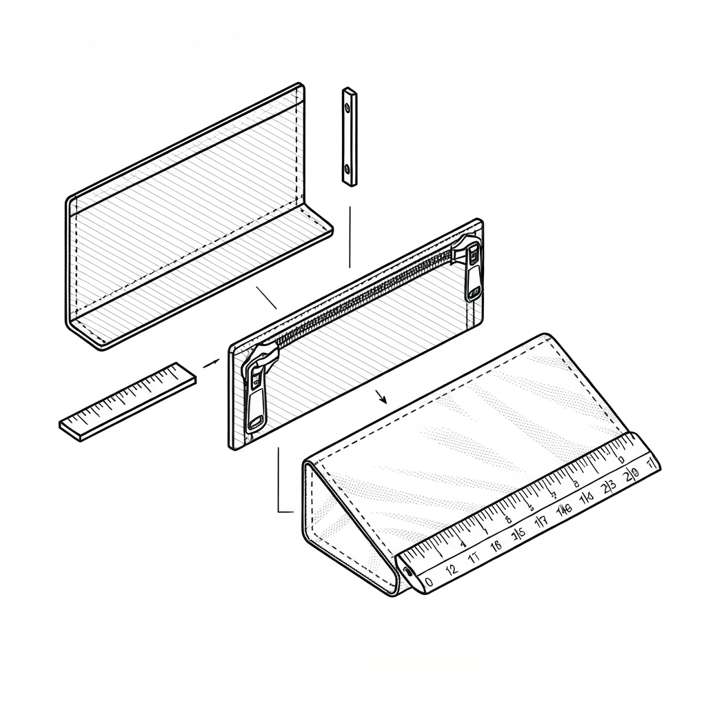 지퍼 가라지 (Zipper Garage / ジッパーガレージ / 拉链头保护罩 / Nắp che đầu khóa) 기술 도식화